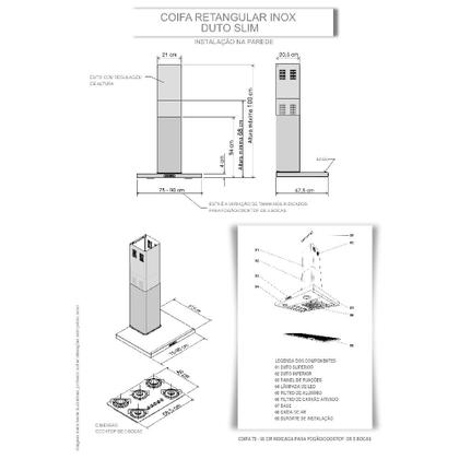 Imagem de Coifa de Parede 90cm Retangular Duto Slim Nardelli Inox