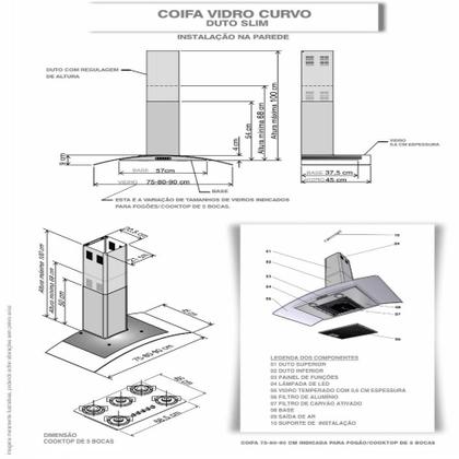 Imagem de Coifa de Parede 90cm Vidro Curvo Duto Slim Fogatti Black