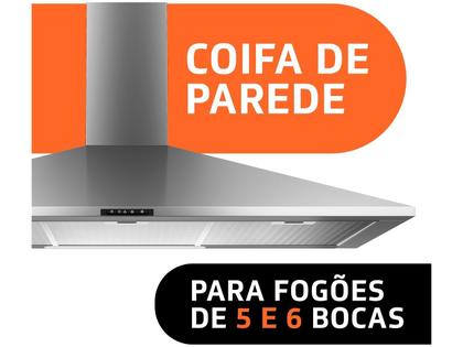 Imagem de Coifa de Parede Brastemp 90 cm Inox piramidal 5 e 6 bocas com duplo filtro - BAI91BR