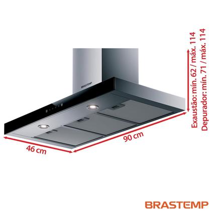 Imagem de Coifa de Parede Brastemp 90 cm Tbox com 03 Velocidades + Turbo, Painel Touch, Timer, Inox - BAE90AR