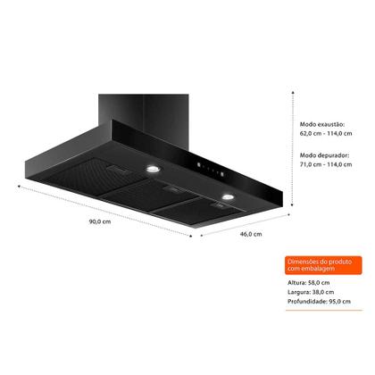 Imagem de Coifa de Parede Brastemp 90cm com 03 Velocidades, Painel Touch on Glass Eclipse Collection Black Inox - BAE90AP