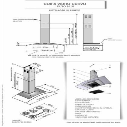 Imagem de Coifa de Parede Clean Vidro Curvo 80cm 140W Nardelli