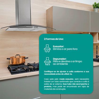 Imagem de Coifa De Parede Depurador Inox 4 à 6 Bocas 90cm Vidro Curvo Slim Fogatti