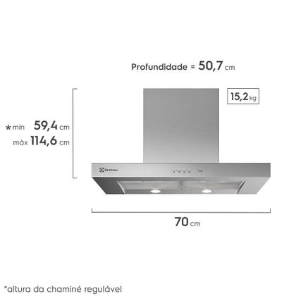 Imagem de Coifa de Parede Electrolux 70cm Inox com Painel Soft Touch e Filtros de Alumínio Laváveis (70CS)