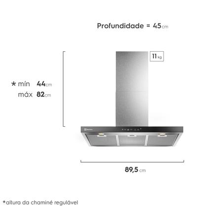 Imagem de Coifa de Parede Electrolux 90cm Inox Experience com Inteligência Artificial e Alto Poder Sucção (CE9TF)