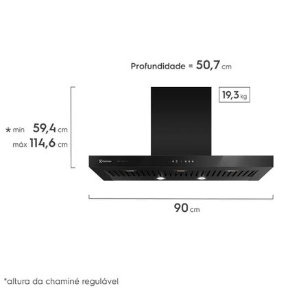 Imagem de Coifa de Parede Electrolux 90cm Preta Pro Series com Painel Touch e Filtro Baffle (90CTV)
