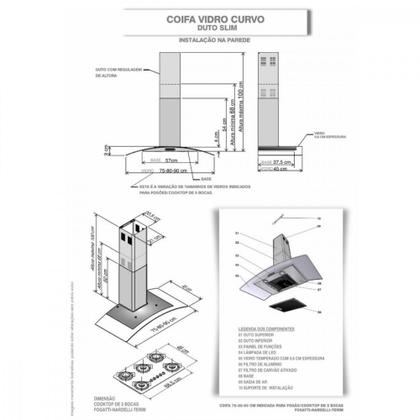 Imagem de Coifa de Parede Fogatti Slim 90cm Vidro Curvo Inox - 220V