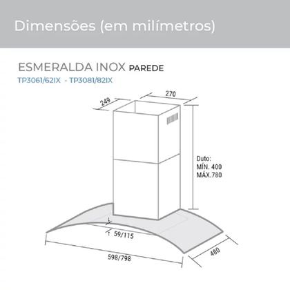 Imagem de Coifa de Parede Suggar Esmeralda 80cm Inox 220V TP3082IX