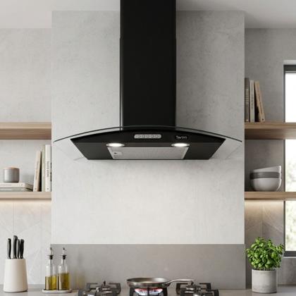 Imagem de Coifa de Parede Terim Vidro Curvo Black Duto Slim 75 CM