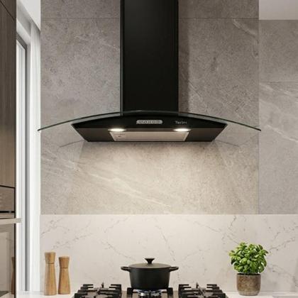 Imagem de Coifa De Parede Terim Vidro Curvo Black Duto Slim 90 Cm Preto 110V