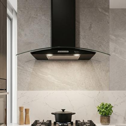 Imagem de Coifa de Parede Terim Vidro Curvo Black Duto Slim 90 CM