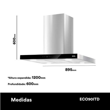 Imagem de Coifa e Depurador de Ilha EOS 90 cm ECO90ITD Digital Touch Inox 110V