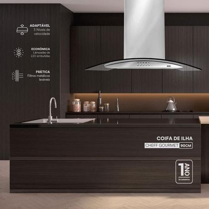 Imagem de Coifa e Depurador de Ilha EOS 90cm Com Vidro Curvo ECO90IV Inox 110V