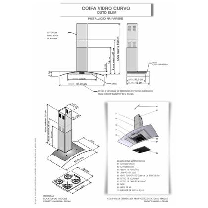 Imagem de Coifa Fogatti de Parede Clean Vidro Curvo Amarela 60cm 220V