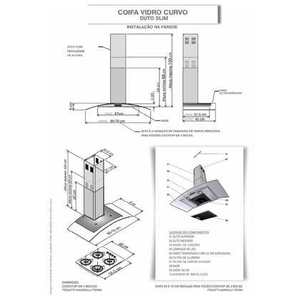 Imagem de Coifa Fogatti de Parede Clean Vidro Curvo Black 70cm
