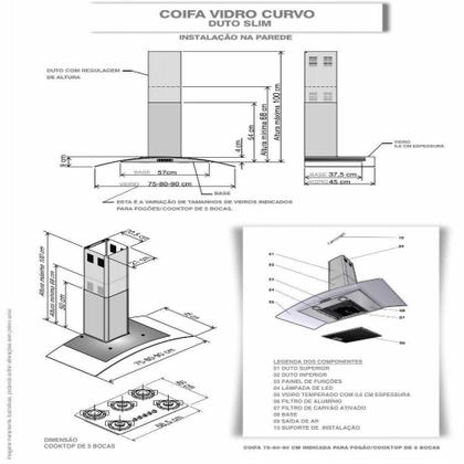 Imagem de Coifa Fogatti De Parede Clean Vidro Curvo Black 90cm Preto 220V