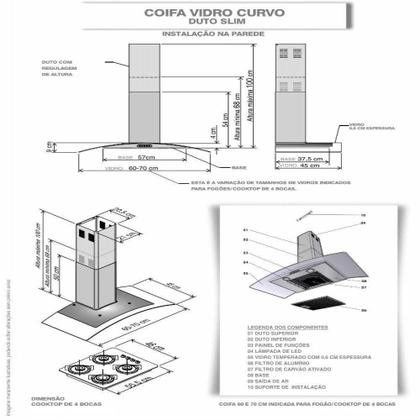 Imagem de Coifa Fogatti De Parede Clean Vidro Curvo Kromanox 70cm Kromanox 110V