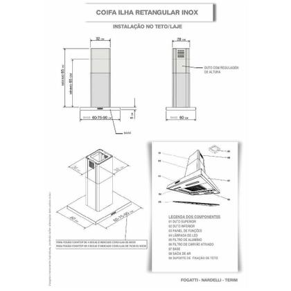 Imagem de Coifa Ilha 60cm Retangular Terim Inox 220V