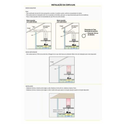 Imagem de Coifa Ilha 75cm Retangular Fogatti Inox 110V