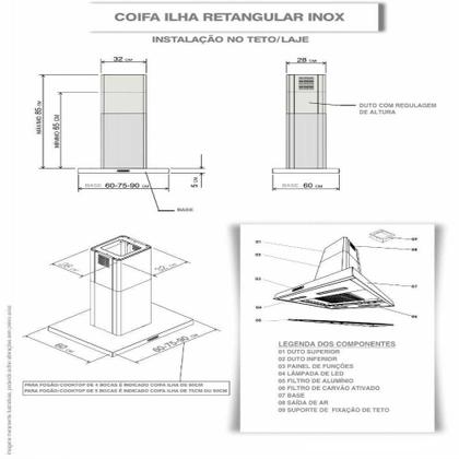 Imagem de Coifa Ilha 75cm Retangular Fogatti Inox 110V