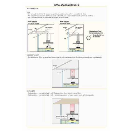 Imagem de Coifa Ilha 75cm Retangular Fogatti Inox
