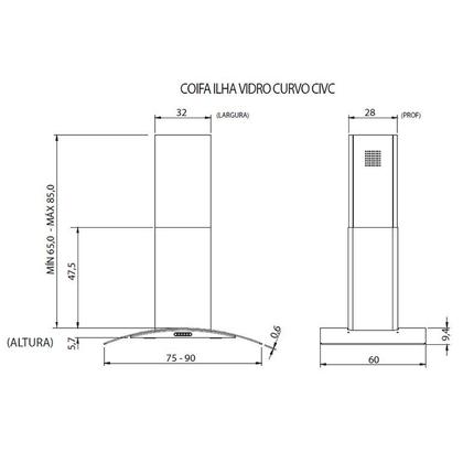 Imagem de Coifa Ilha 90cm Fogatti Vidro Curvo Inox