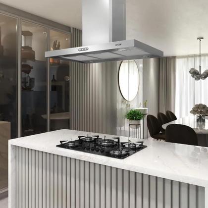 Imagem de Coifa Ilha 90cm Retangular Inox Fogatti 3 Velocidades Painel Touch e Iluminação Led