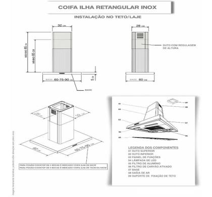 Imagem de Coifa Ilha 90cm Retangular Inox Fogatti 3 Velocidades Painel Touch e Iluminação Led