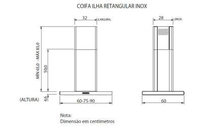 Imagem de Coifa Ilha de Teto Retangular 90cm Nardelli Inox 4 à 6 Bocas