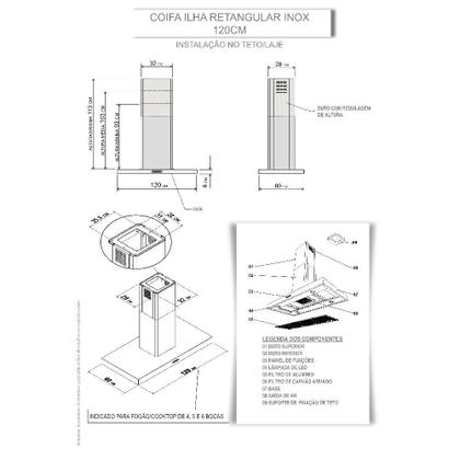 Imagem de Coifa Nardelli Ilha / Teto Retangular Inox 120 Cm