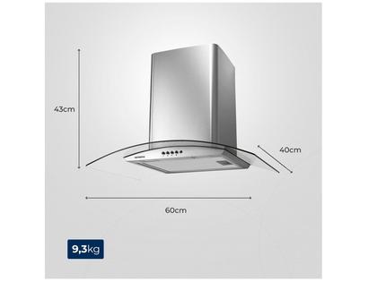 Imagem de Coifa Parede 60cm Aço Escovado Vidro Curvo Luz Led 250W 127v