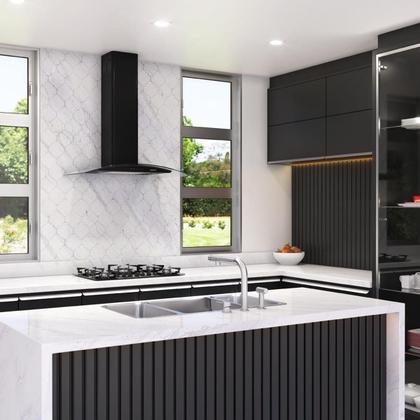 Imagem de Coifa Parede 70cm Vidro Curvo 4 e 5 Bocas Clean Black Fogatti