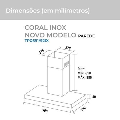 Imagem de Coifa Parede Coral 90 Cm Inox 220V Suggar TP0692IX