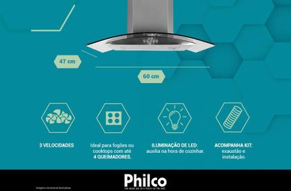 Imagem de Coifa Philco PCO60G Glass Depurador & Exaustor 60cm Inox