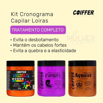 Imagem de Coiffer Kit Cronograma Capilar Loiras 3 Unidades  Tratamento para Fios Loiros e Platinados com Ação Matizadora, Nutritiva e Reconstrutora