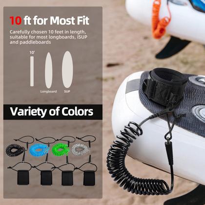 Imagem de Coil SUP Leash Abahub de 10 pés para pranchas de surf de longboard pretas