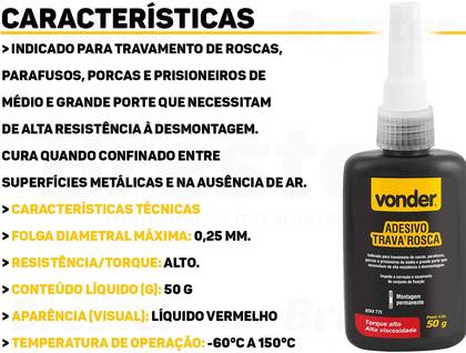 Imagem de Cola Adesivo Trava Parafuso Roscas Vermelha 50g Vonder 1644775050