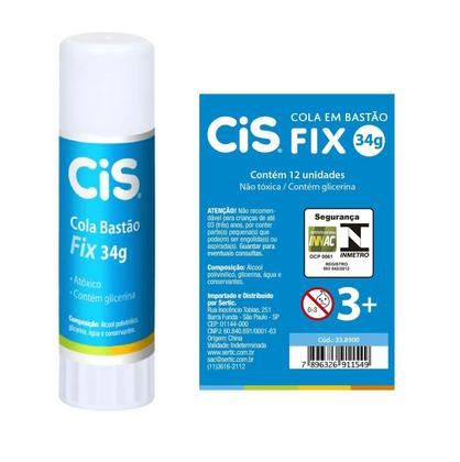 Imagem de Cola Bastão CIS Fix 34g Escolar e Artesanato C/3 Unidades