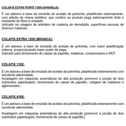Imagem de Cola de PVA Amarela Extra Forte Colafix 1300 Madeira 1Kg
