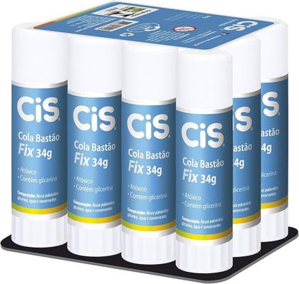 Imagem de Cola Em Bastão Cis Fix Atóxica Escolar Artesanato 34g 12 Uni