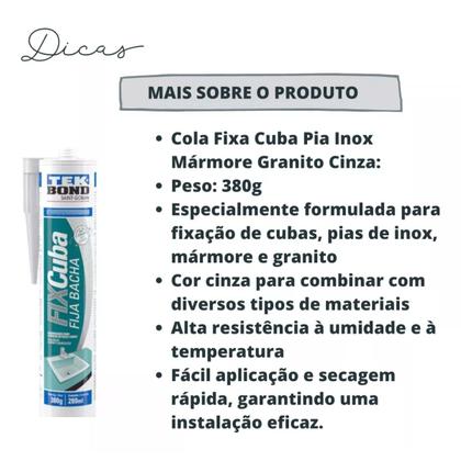 Imagem de Cola Fixa Cuba Pia Inox Mármore Granito Cinza 380g Tek Bond