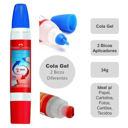 Imagem de Cola Gel Faber Castell 2 Bicos Escola Artes Transparente Kit