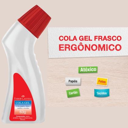 Imagem de Cola Gel FaberCastell 63g Transparente Ergonômica Lavável Uso Escolar e Artesanato