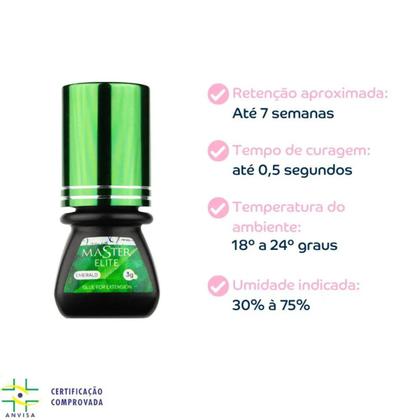 Imagem de Cola Master Elite Emerald 3ml Para Extensão De Cílios Anvisa