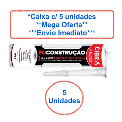 Imagem de Cola PU Construção Selante de Poliuretano Cibra Flex 400g Preto - cx c/ 5 Unid. CIBRA SELANTES