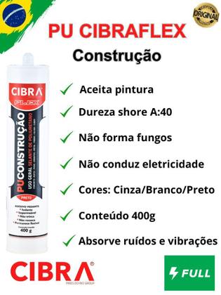 Imagem de Cola PU Construção Selante de Poliuretano Cibra Flex 400g Preto - cx c/ 5 Unid. CIBRA SELANTES