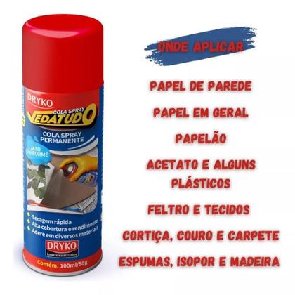 Imagem de Cola Spray Permanente Com Secagem Rápida 100ml - Colaspray100 - Dryko Cola Spray Vedatudo 100ml - Colaspray100 - Dryko