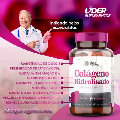 Imagem de Colágeno Hidrolisado 500mg - 60 Cápsulas  Fórmula com Vitamina C  Suplemento para Pele, Cabelo