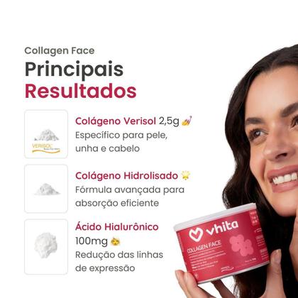Imagem de Colágeno Hidrolisado Verisol Com Ácido Hialuronico Em Pó Sabor Frutas Vermelhas 30 Doses  Vhita 4 unidades