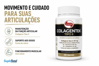 Imagem de Colagentek Colágeno Tipo 2 Ácido hialurônico Vitafor 60 cápsulas